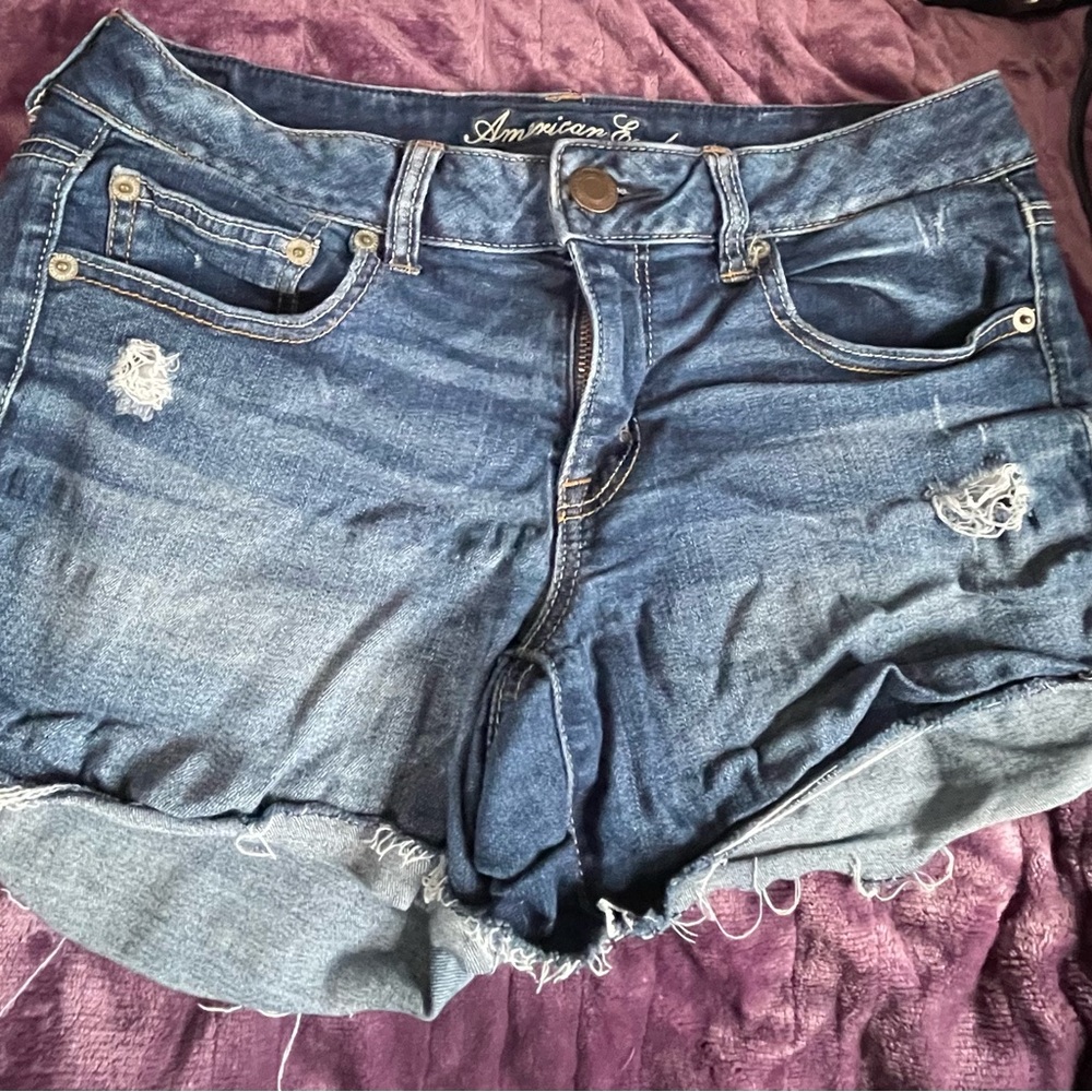 American Eagle Outfitters Blue Jean Shorts Distressed super stretch 10